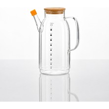 Welcomein 1000 ml Bambu Kapaklı Cam Yağdanlık – Ölçü Göstergeli Şık Yağ Sürahisi