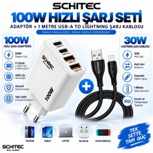 Schitec 100W 4 Çıkışlu  Hızlı Şarj Başlığı ve Usb-A To Lightning 30W Hızlı Data ve Şarj Kablosu