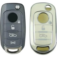 MarkEntegra Lüks Nano Anahtar Kılıfı - 3 Buton, Beyaz-Gümüş Renk, Toyota Egea Için