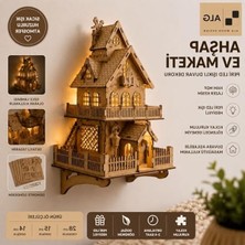 MarkEntegra 90 Parça Ahşap Ev Maketi, Peri LED Işıklı Dekoratif Model