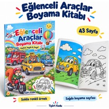 Tişört Kodu Eğlenceli Araçlar Boyama Kitabı – Renkli Örnekli, 43 Sayfa, 14 × 20 cm