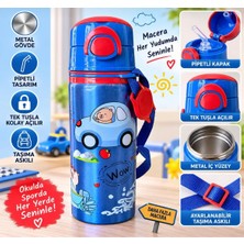Konak Alışveriş Konakalışveriş Metal Capibara Motifli Pipetli Çocuk Matarası - 600 ml Kilitli Kapaklı Askılı Suluk