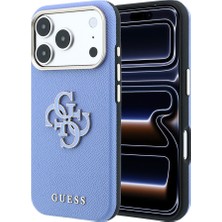 iPhone 18 Pro Uyumlu Kılıf Guess Orjinal Lisanslı Yazı ve 4g Büyük Resin Logolu Pu Kapak Açık Mavi