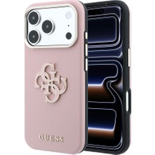 iPhone 18 Pro Max Uyumlu Kılıf Guess Orjinal Lisanslı Yazı ve 4g Büyük Resin Logolu Pu Kapak Pembe