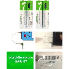 Eco Lounge USB Type-C ile Şarjolabilen 4 Adet Aaa 1.5V Lityum Şarjlı Kalem Pil 750 Mah Uzun Ömürlü