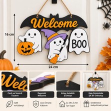 Rain Craft 3D Cadılar Bayramı (Halloween) Welcome Boo Sevimli Hayaletler ve Balkabağı Tasarımlı Kapı Süsü 3D