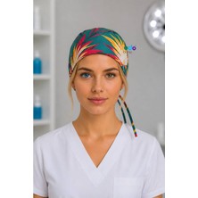 Dodo Bone Tropik Yeşil Çiçek Desenli Cerrahi Bone , Medikal Saç Bonesi , Doktorlar , Diş Hekimleri , Hemşireler , Için