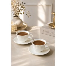 Yzhome 2 Kişilik Porselen Flower Beyaz Kahve Fincan Takımı Seti 100ML