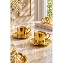 Yzhome 2 Li Porselen Kaplama Yaldızlı Kahve Fincan Takımı Seti 90ML