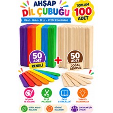 Tombi-X Ahşap Dil Çubuğu 100 Adet – 50 Renkli + 50 Doğal Renksiz Geniş Hobi ve Etkinlik Çubuğu