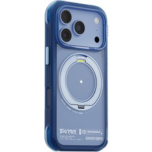 iPhone 18 Pro Max Uyumlu Kılıf M-Safe Özellikli Airbag Tasarımlı Standlı Skinarma Atlas Kapak Mavi