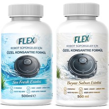 Flex Robot Süpürge Yüzey Temizleme Solüsyonu 500 ml X2 Ad. | Moplu Robotlar ile Uyumlu | Düşük Köpük | Beyaz Sabun ve Okyanus Esintisi
