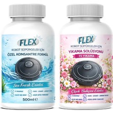 Flex Robot Süpürge Yüzey Temizleme Solüsyonu 500 ml x2 Adet | Moplu Robotlar ile Uyumlu | Düşük Köpük | İz Yapmaz - 2 Farklı Koku (Çiçek Bahçesi ve Okyanus Esintisi)
