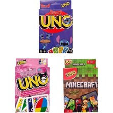 Oyunsal Kuromi Uno + Minecraft Uno + Stitch Uno Oyun Kartları 3'lü Set