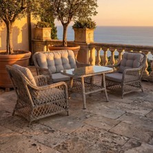 Huteras Rattan 2+1+1 Bahçe Balkon Oturma Grubu Masalı Minderli Gri