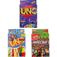 Oyunsal Brawlstars Uno + Minecraft Uno + Stitch Uno Oyun Kartları 3'lü Set
