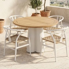 Huteras Yonca Alüminyum 4 Kişilik Yuvarlak Masa Takımı 110 cm Bahçe Balkon Bistro Seti Rattan Örgü Krem