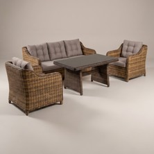 Huteras Rio Rattan 3+1+1 Bahçe Balkon Oturma Grubu Alüminyum Iskelet Cam Sehpalı Minderli Gri
