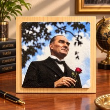 Ceren Wooden Atatürk Fotoğraflı Dekoratif Taş Görünümlü Tablo 12,5X12,5 cm – Masaüstü ve Duvar Kullanımlı