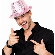 Store Pembe Payetli Disco Parti Şapkası Yetişkin Işıltılı Fötr Model