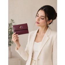 RoseBuy Bags Bordo Kadın Cüzdanı – Çok Bölmeli Fermuarlı Tasarım