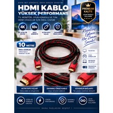 10 Metre Örgülü HDMI Kablo – 4K Ultra Hd, Altın Kaplama Uçlu, Dayanıklı Premium Görüntü ve Ses Aktarım Kablosu