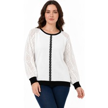 Etki Moda Kadın Önü Taş Şerit Detaylı Simli Triko Bluz