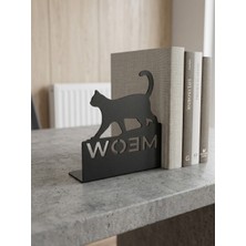 Eyzo Home Kedi Figürlü ve Meow Yazılı Metal Kitap Tutacağı