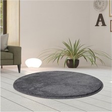 Valery Home Yuvarlak Comfort Post Halı Yumuşak Dokulu Antrasit Kaymaz Tabanlı Düz Tema
