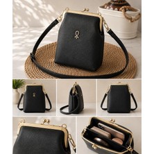 RoseBuy Bags Kadın Siyah Vintage Klipsli Çapraz Askılı Çanta – Gold Detaylı Şık Günlük Çanta