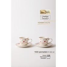 Baby Confetti Red Gerçek Altın Yaldızlı Puantiyeli 4 Parça 2 Kişilik Porselen Kahve Fincan Takımı 100 ml - Kırmızı