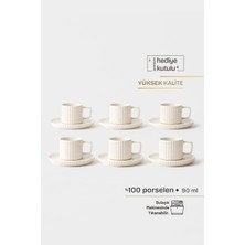 Relief Üzeri Tırtıklı 12 Parça 6 Kişilik Porselen Kahve Fincan Takımı 90 ml
