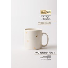 Golden Hearts Gerçek Altın Yaldızlı Kalpli Porselen Kupa 340 ml