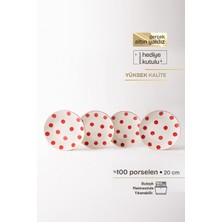Confetti Red Gerçek Altın Yaldızlı Puantiyeli 4\' Lü Porselen Pasta Tabağı 20 cm