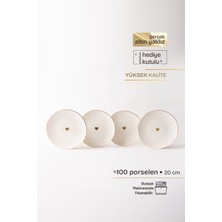 Tuse Home Golden Hearts Gerçek Altın Yaldızlı Kalpli 4' lü Porselen Pasta Tabağı 20 cm