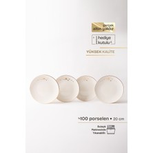 Tuse Home Sparkle Gerçek Altın Yaldızlı Yıldız Desenli 4' lü Porselen Pasta Tabağı 20 cm