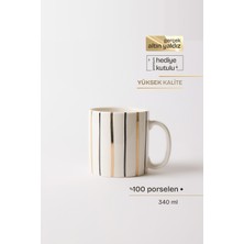Artline Gold Gerçek Altın Yaldızlı Çizgili Porselen Kupa 340 ml