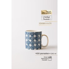 Bloom Gerçek Altın Yaldızlı Nokta Desenli Porselen Kupa 340 ml - Lacivert