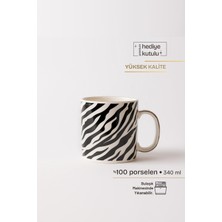 Zebras Desenli Porselen Kupa 340 ml - Siyah Beyaz