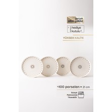 Tuse Home Elio Gerçek Altın Yaldızlı Güneş Desenli 4' lü Porselen Pasta Tabağı 21 cm