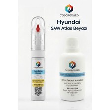 COLORGUARD Hyundai SAW Atlas Beyazı İğneli & Fırçalı Şişe Rötuş Boyası ve Yüzey Temizleme Solüsyonu Seti