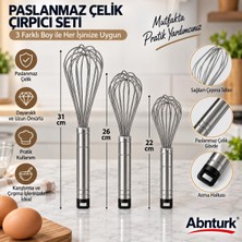 Abnturk 3\'lü Paslanmaz Çelik Çırpıcı Seti-Pratik Mutfak Yumurta Sos Karıştırıcı Çırpma Teli