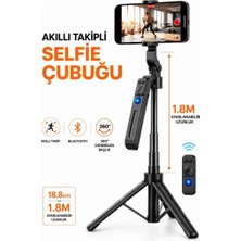Raylax Akıllı Takipli Selfie Çubuğu Bluetooth Kumandalı 360° Döner Başlıklı Tripod 1.8m Uzayabilir Telefon Tutucu
