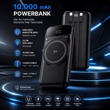 Raylax 10.000 Mah Manyetik Kablosuz Powerbank 22.5W Hızlı Şarj Pd Destekli Dahili Type-C Lightning USB Kablolu Dijital