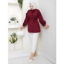 Seda Kolu Fırfırlı Tunik Bordo