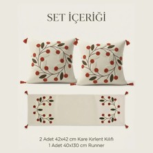 Destiva Home Papatya Punch Nakışlı Papatya Desenli Kırlent Runner Seti 2 Kare Kırlent 1 Runner Boho Dekoratif Salon Seti