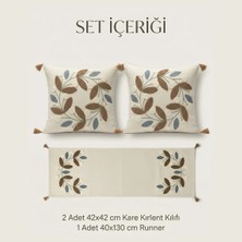 Destiva Home Papatya Punch Nakışlı Papatya Desenli Kırlent Runner Seti 2 Kare Kırlent 1 Runner Boho Dekoratif Salon Seti