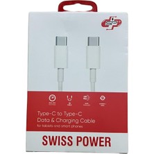 Kahveci Elektronik Store Swiss Power Type-C To Type-C Data ve Şarj Kablosu SWP-CACC01 - Beyaz