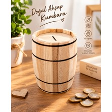 Mobika Home El Yapımı Doğal Ahşap Fıçı Kumbara Dekoratif Bozuk Para Kutusu 11X15 cm
