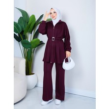 Kemerli Fermuarlı Modal Takım Bordo